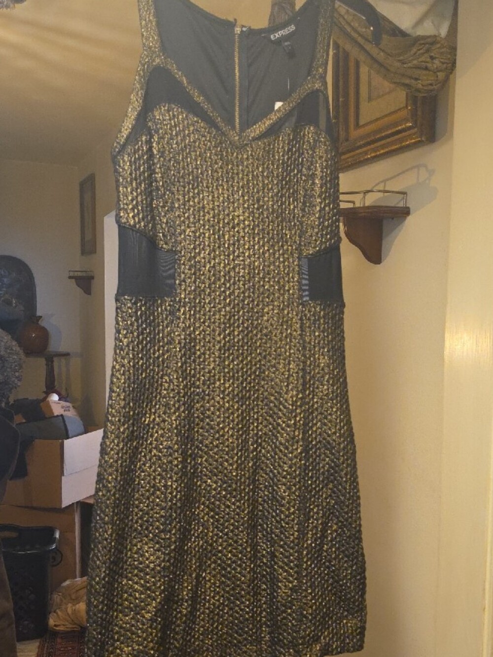 Express Metallic Black and Gold Mini Dress 8 NWT